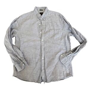 J Crew Long Sleeve Button Down Shirt Mens XL Slim Fit Linen Blend Blue Preppy